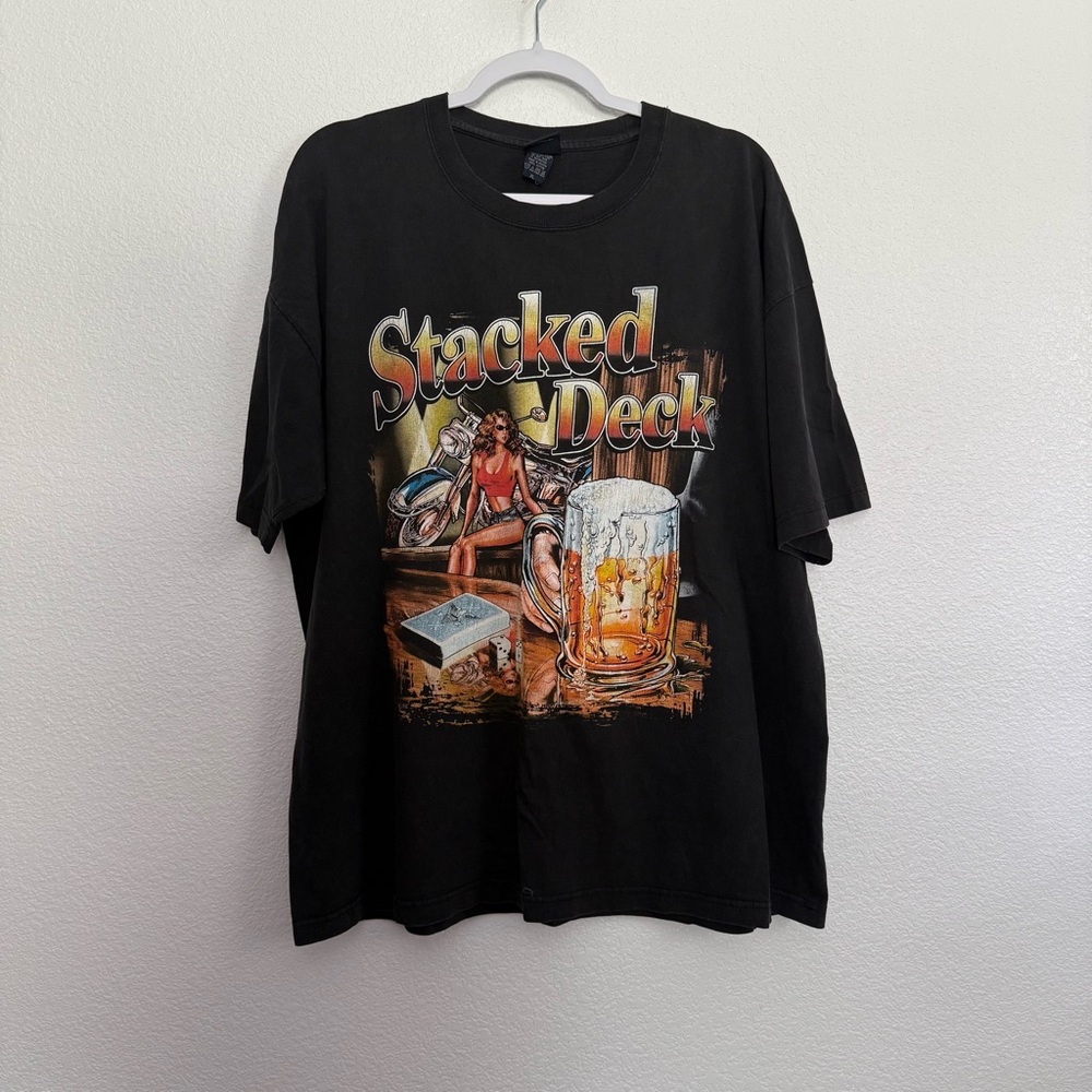 Vintage Stacked Deck Graphic Tee Men’s XL Black